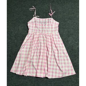 Pink White Gingham Check Tie Strap Fit & Flare Sun Dress Women 1XL Plus Size